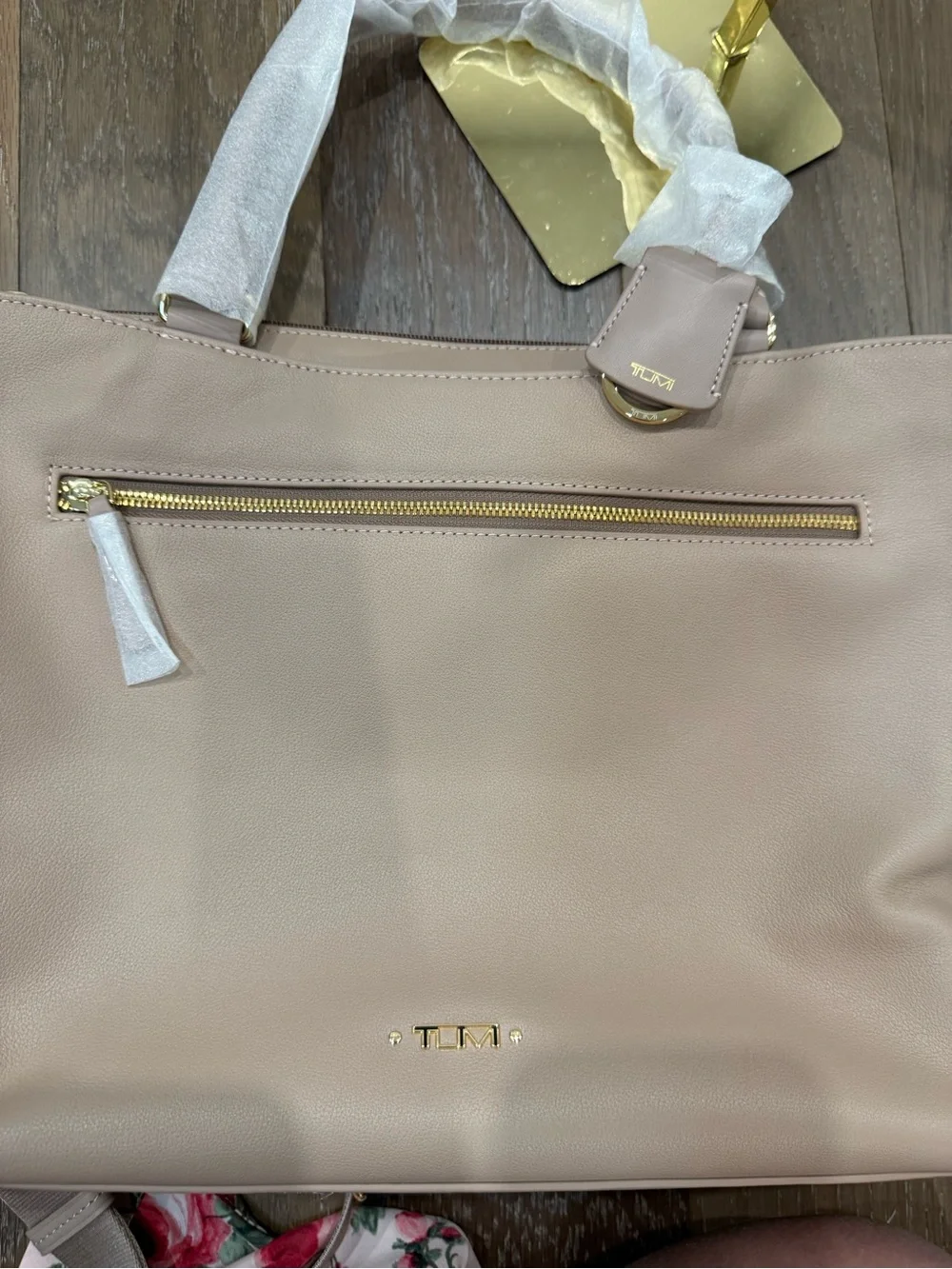Tumi Blush Pink All Leather Laptop Tote with Gold Hardware Fits 14” Laptop